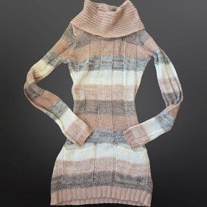 Y2K Sweater Fairy Grunge Boho Size XS Beige Gray Striped Long Sleeve Pockets